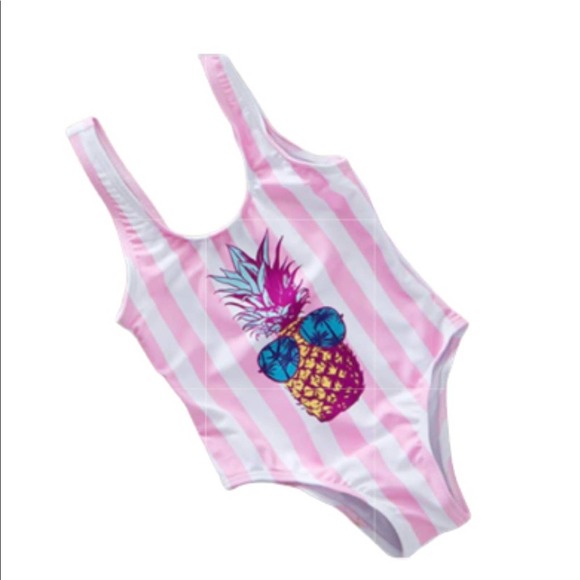 Baby  Pink Mad White Striped Pineapple Swim Suit Size 9-12 Months - Picture 2 of 6